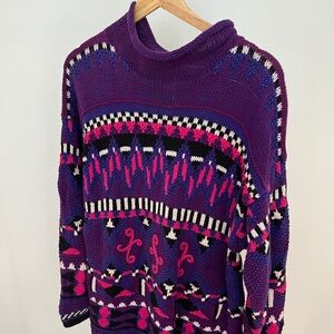Vintage 90s Purple and Multi color pattern Knit Turtleneck Segrets Sweater